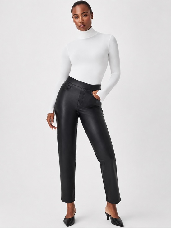 SPANX Pants - SPANX Leather-Like Straight Leg Pants Small Black Faux Leather Pull-On